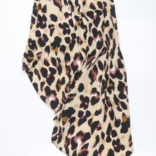 PRETTYLITTLETHING Womens Brown Animal Print  Maxi Skirt Size 8  - Asymmetric