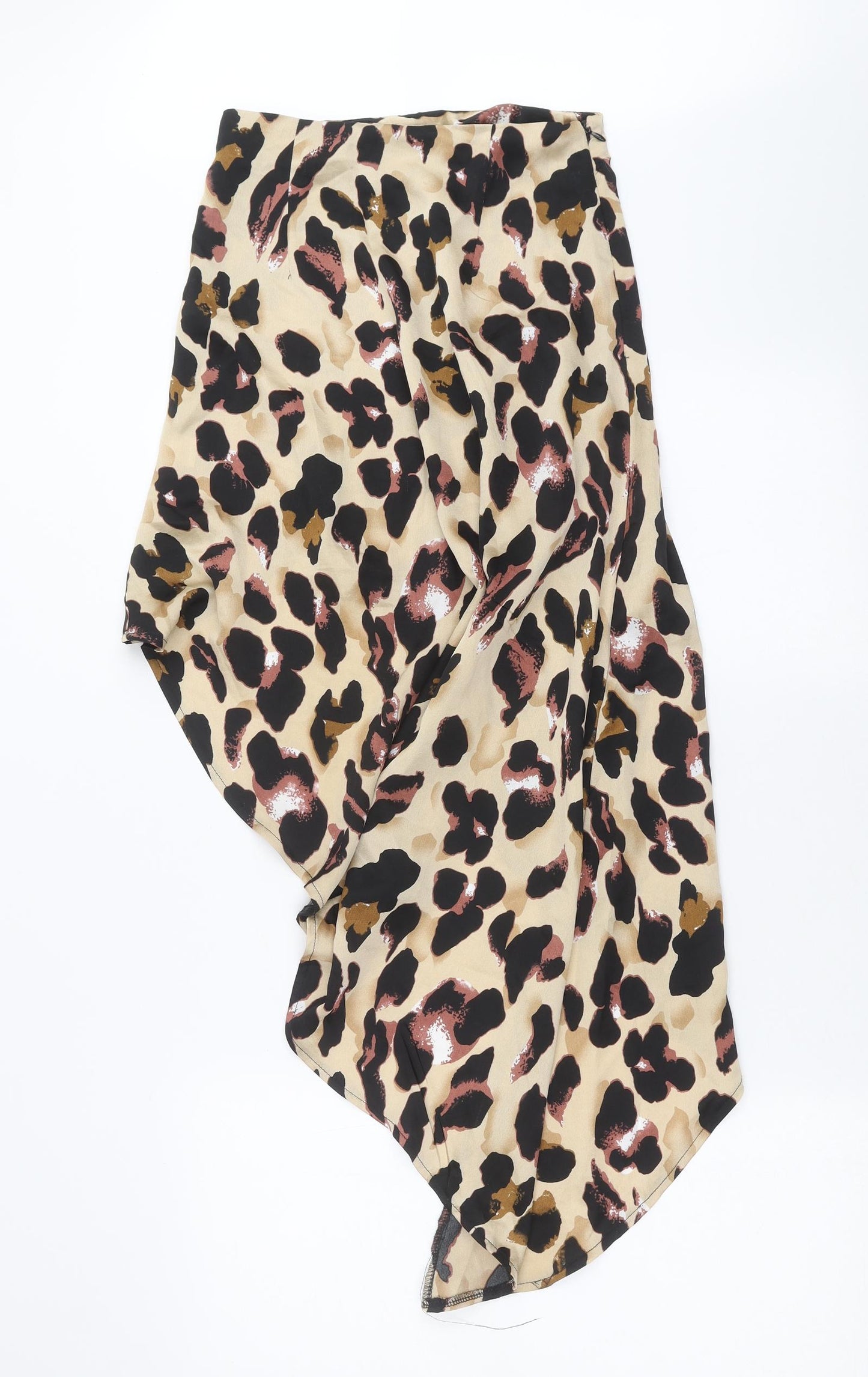 PRETTYLITTLETHING Womens Brown Animal Print  Maxi Skirt Size 8  - Asymmetric