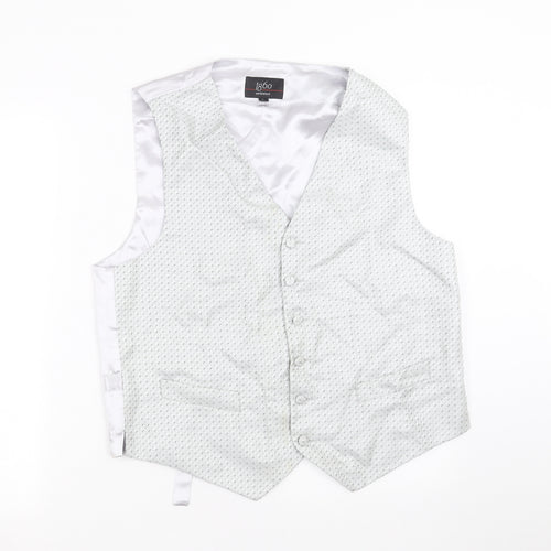 1860 Menswear Mens Silver Geometric  Jacket Suit Waistcoat Size L