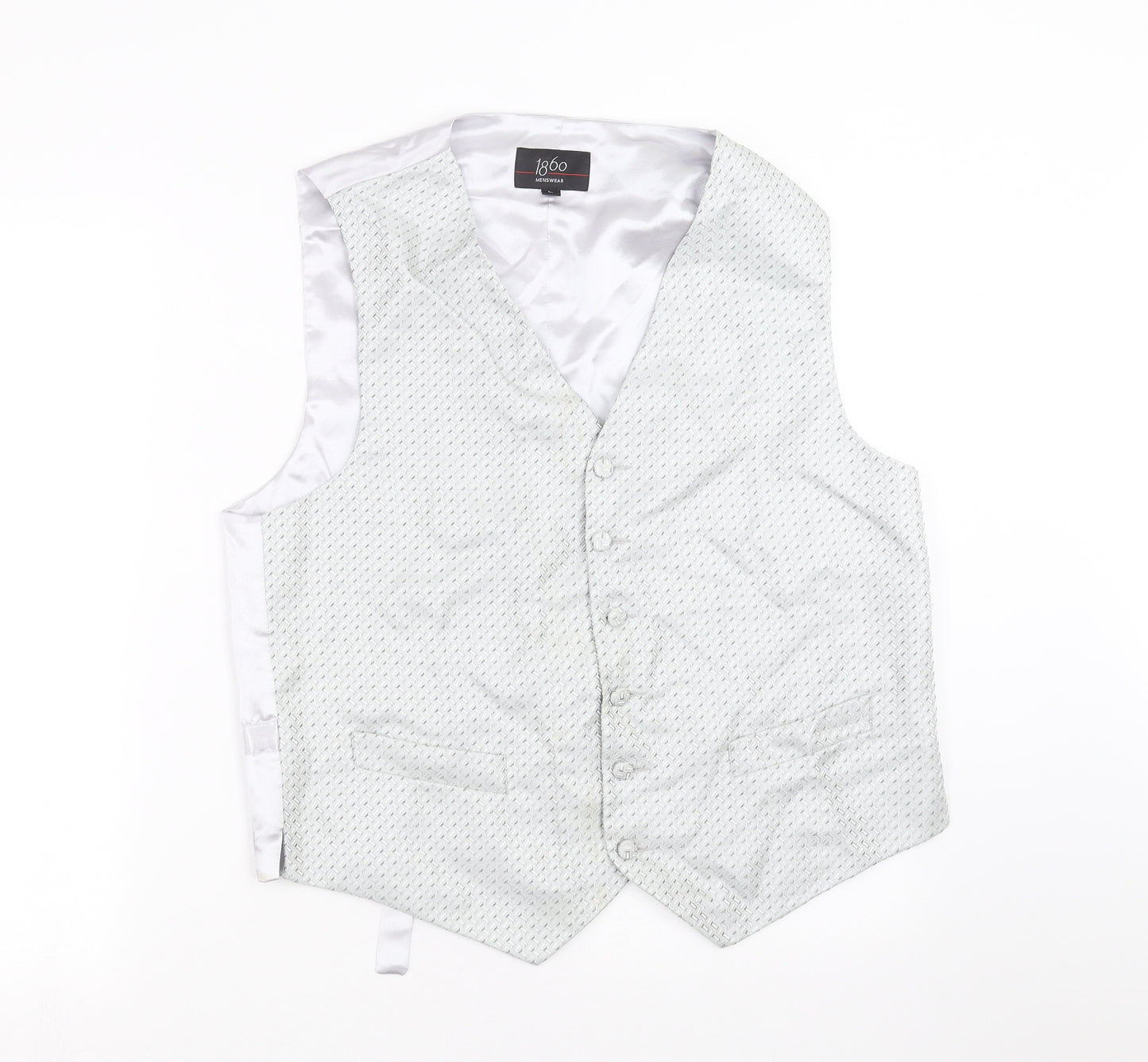 1860 Menswear Mens Silver Geometric  Jacket Suit Waistcoat Size L