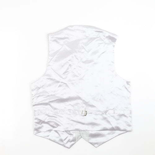 1860 Menswear Mens Silver Geometric  Jacket Suit Waistcoat Size L