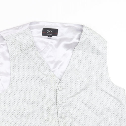 1860 Menswear Mens Silver Geometric  Jacket Suit Waistcoat Size L