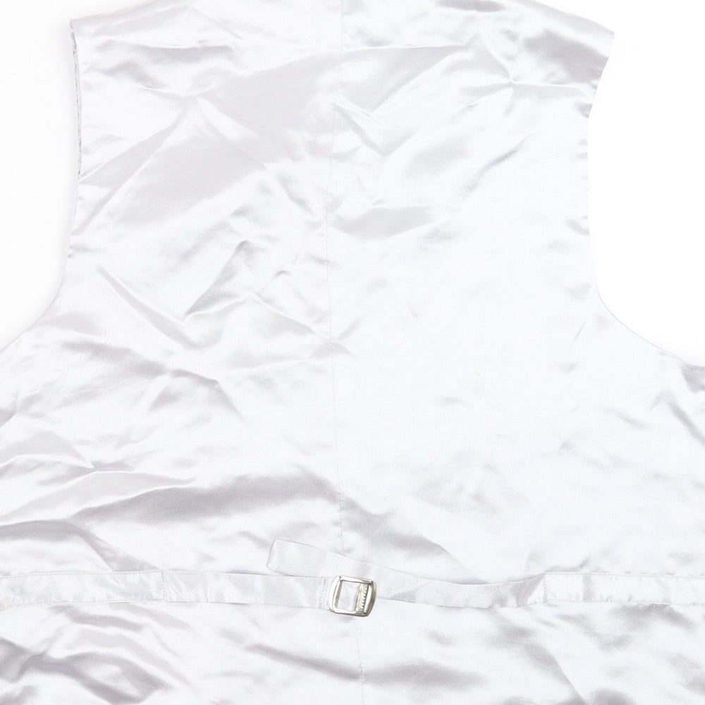 1860 Menswear Mens Silver Geometric  Jacket Suit Waistcoat Size L