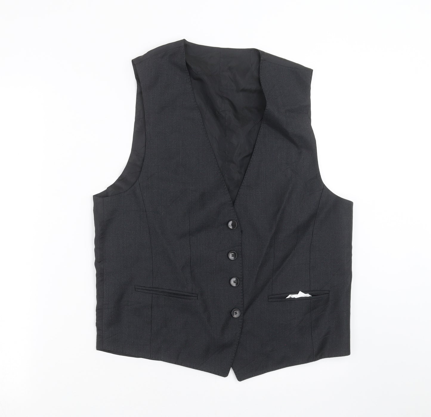 Preworn Mens Black Check  Jacket Suit Waistcoat Size 48