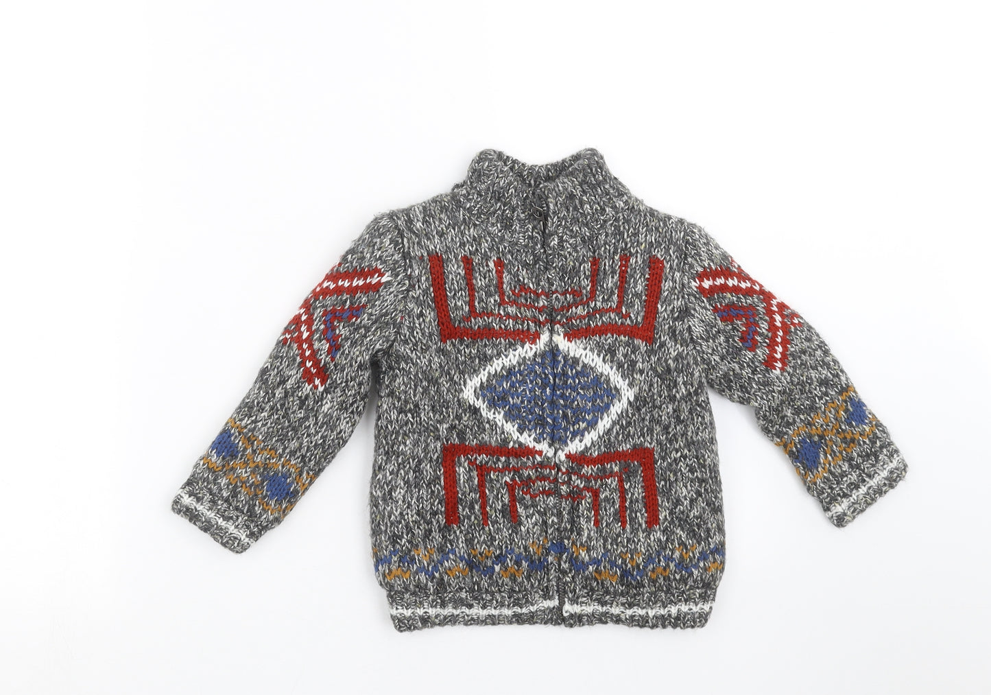 Zara Boys Grey Geometric Knit Jacket  Size 2-3 Years  - fleece lined