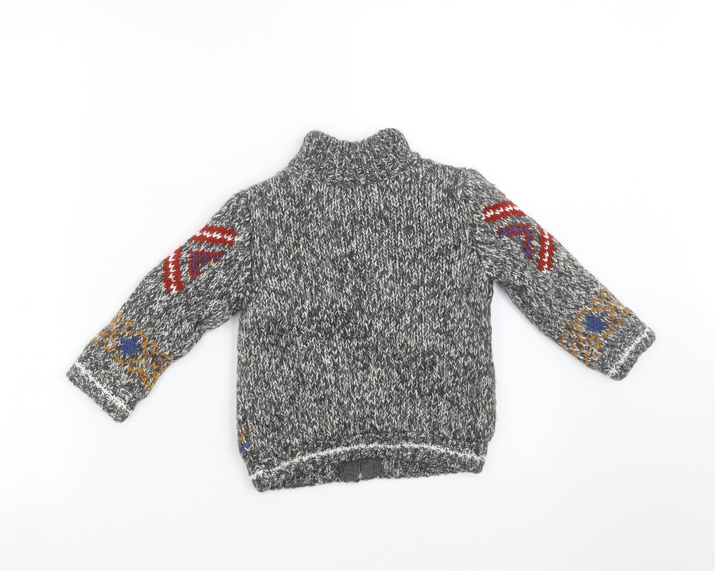 Zara Boys Grey Geometric Knit Jacket  Size 2-3 Years  - fleece lined
