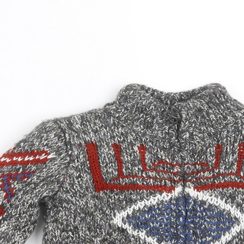 Zara Boys Grey Geometric Knit Jacket  Size 2-3 Years  - fleece lined