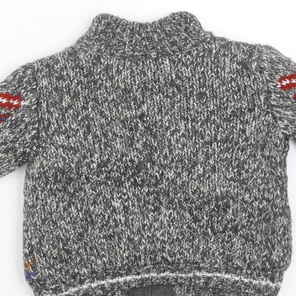 Zara Boys Grey Geometric Knit Jacket  Size 2-3 Years  - fleece lined