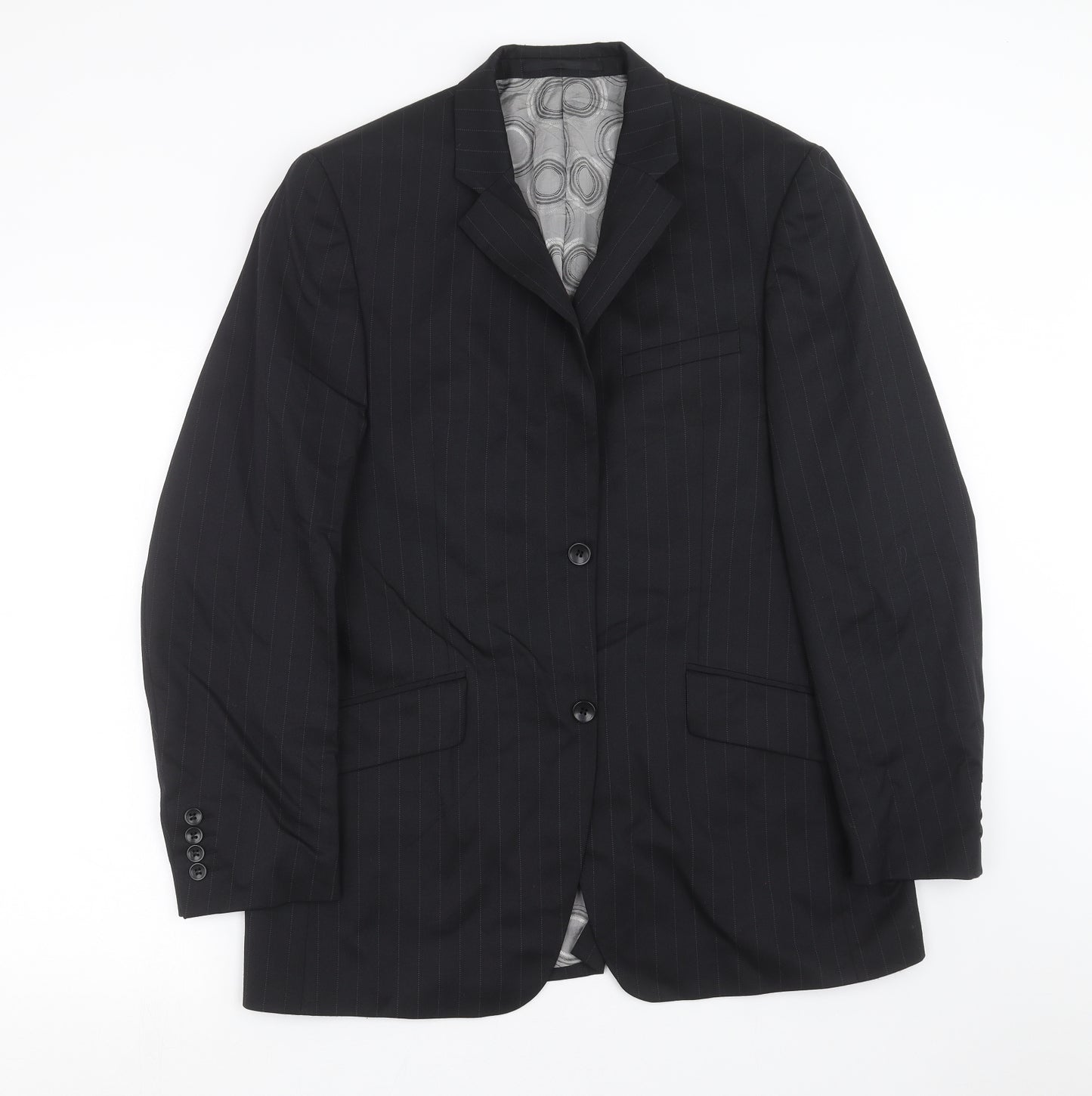 REMUS Mens Black Striped  Jacket Suit Jacket Size 40