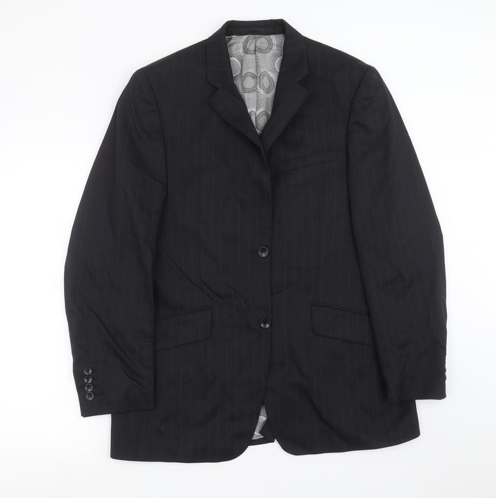 REMUS Mens Black Striped  Jacket Suit Jacket Size 40