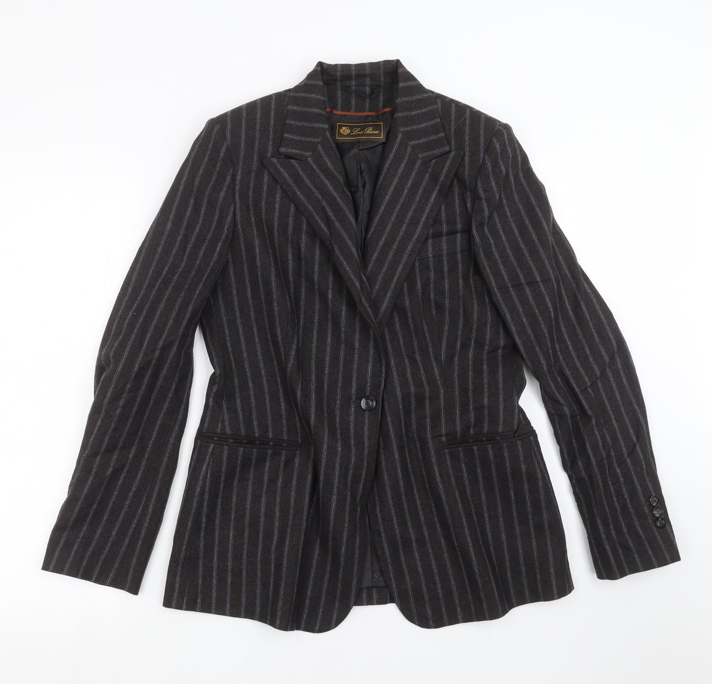 Loro Piana Womens Grey Striped  Jacket Suit Jacket Size 18
