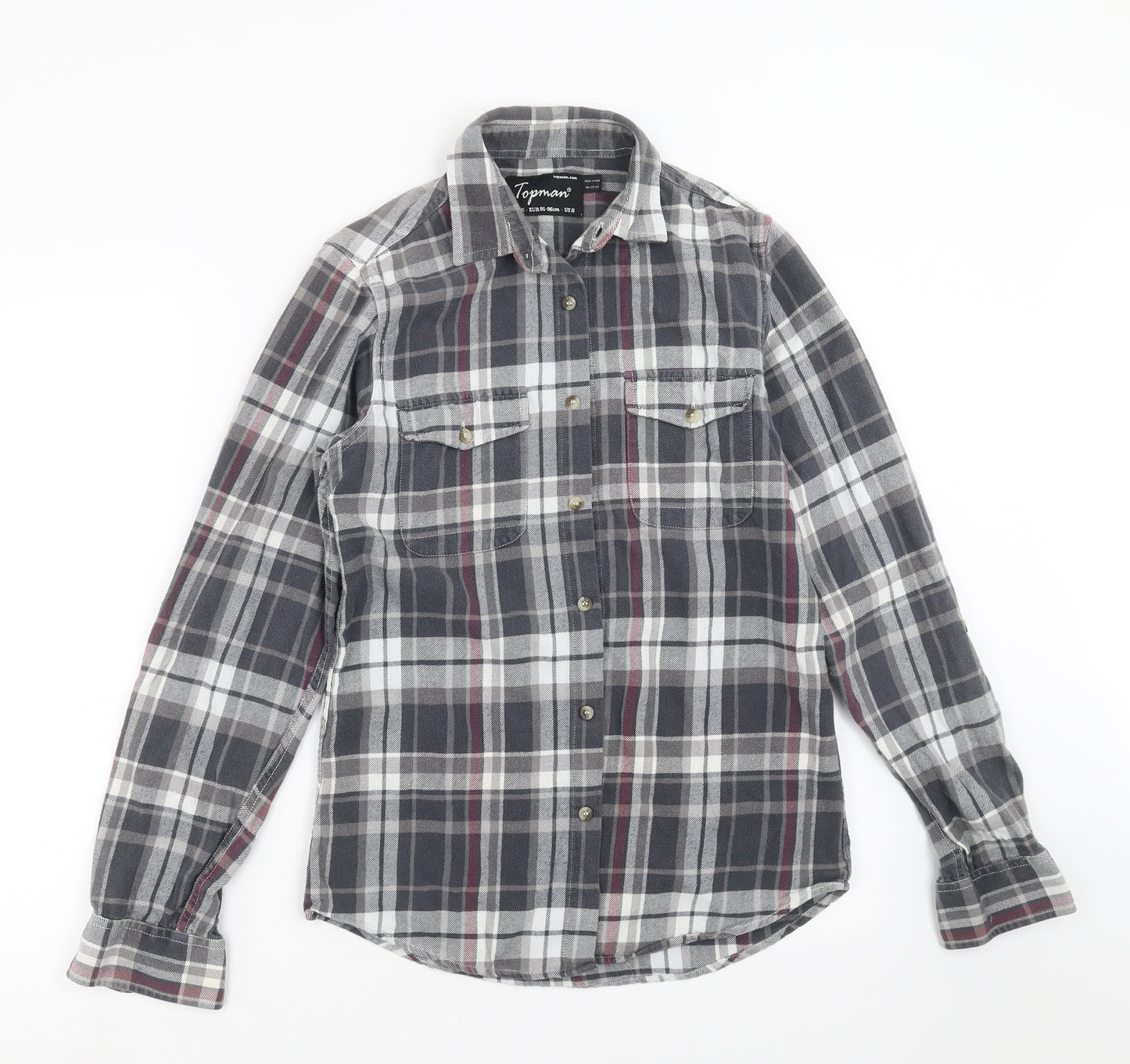Topman Mens Grey Plaid   Button-Up Size S