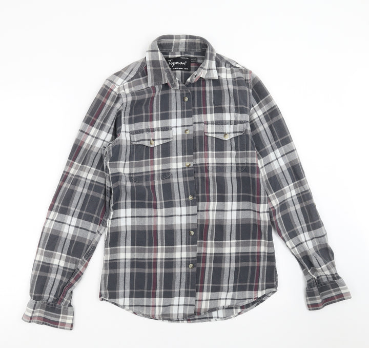 Topman Mens Grey Plaid   Button-Up Size S