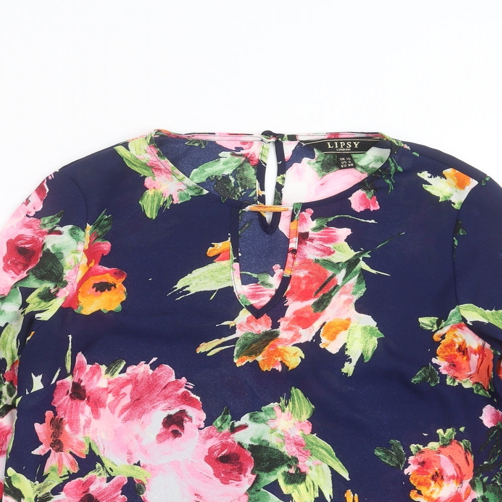 Lipsy Womens Blue Floral  Basic Blouse Size 10