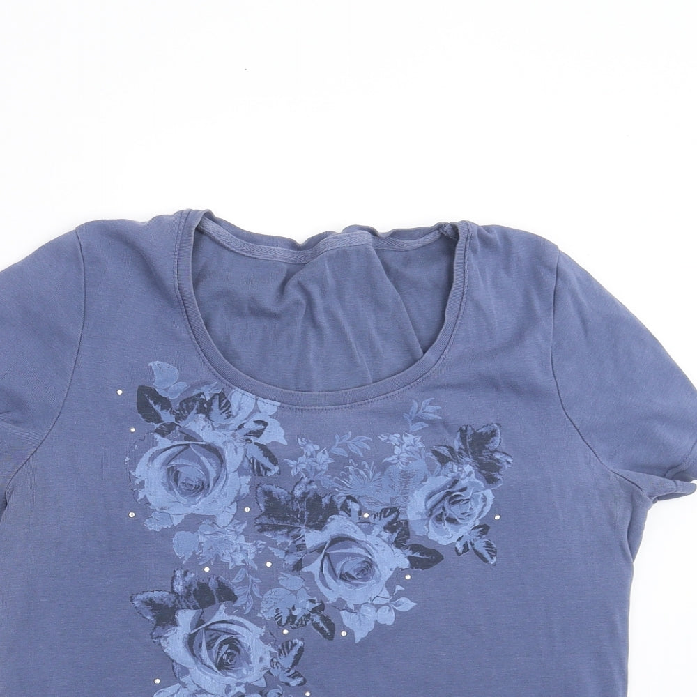 Preworn Womens Blue Floral  Basic T-Shirt Size S