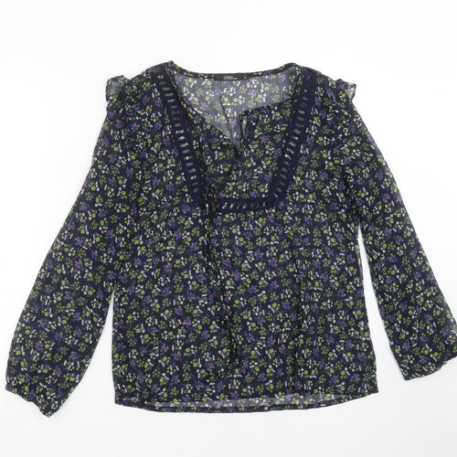 Unika Womens Blue Floral  Basic Blouse Size M