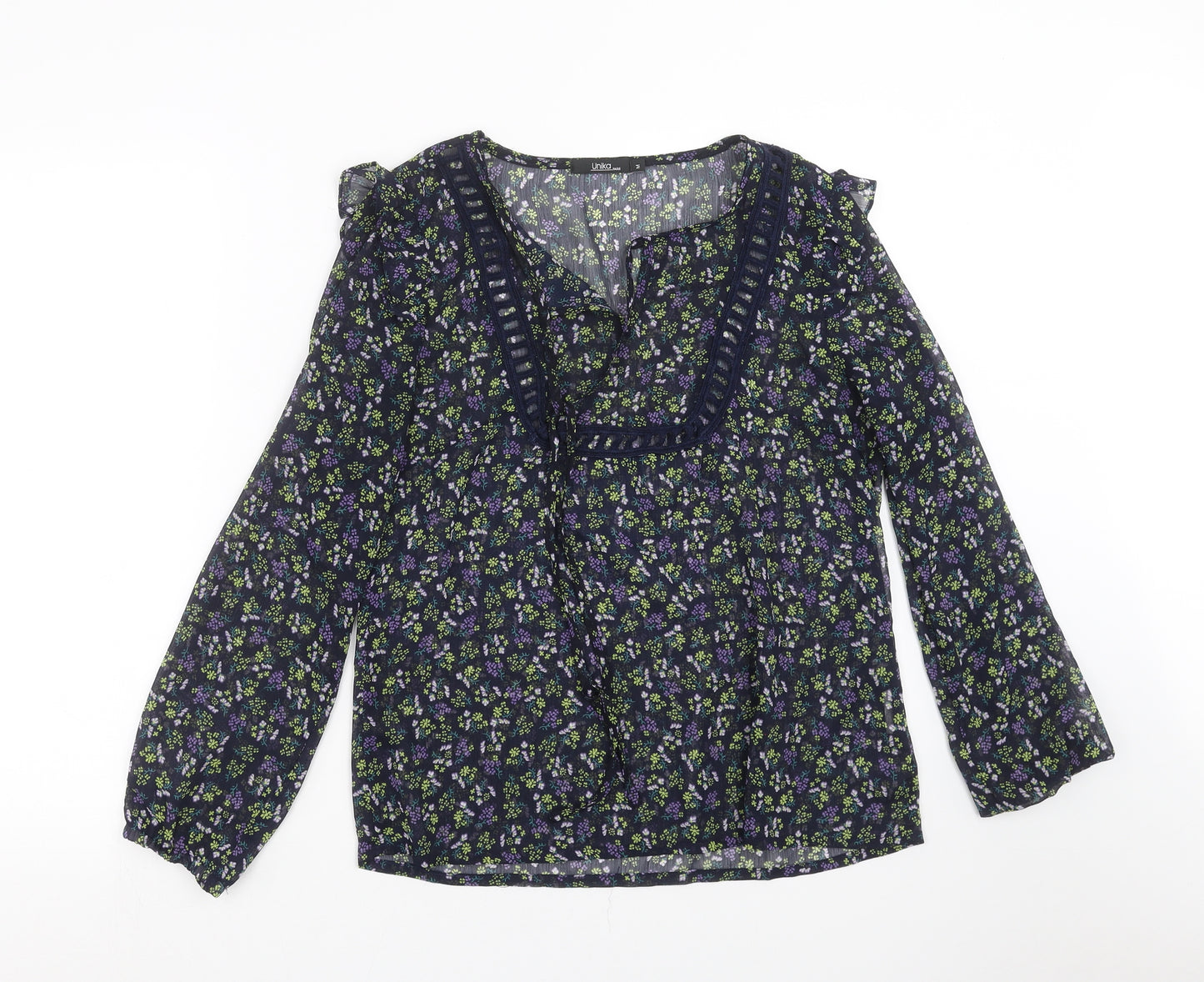 Unika Womens Blue Floral  Basic Blouse Size M