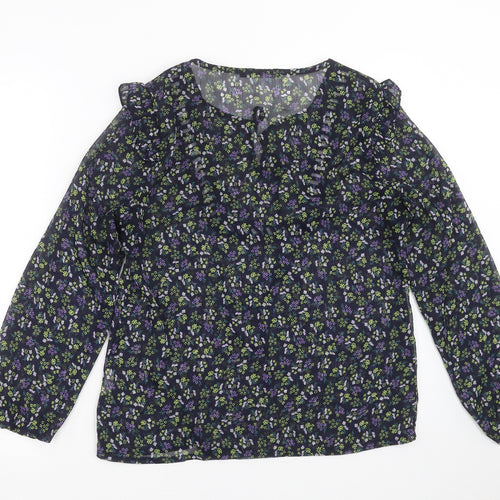 Unika Womens Blue Floral  Basic Blouse Size M