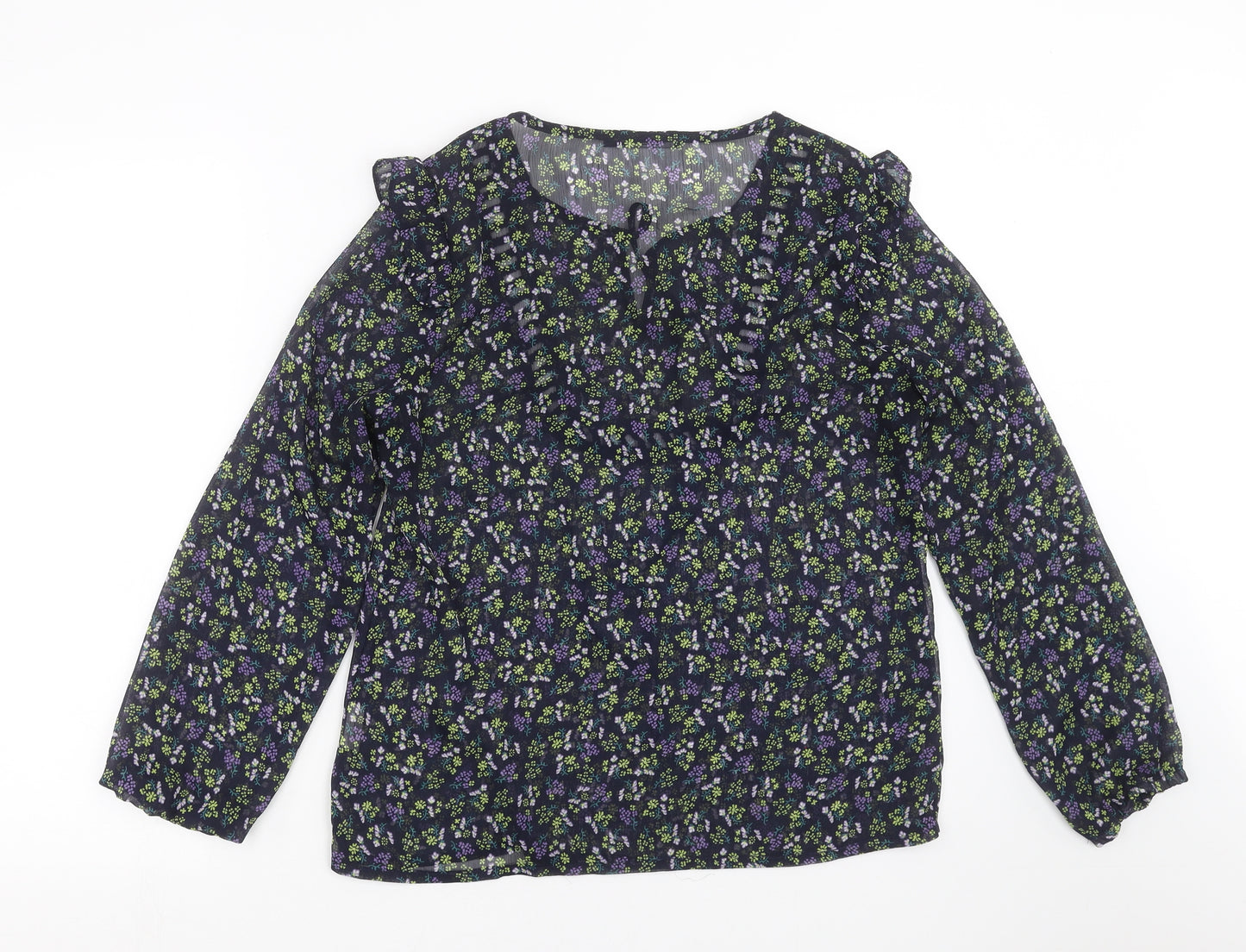 Unika Womens Blue Floral  Basic Blouse Size M