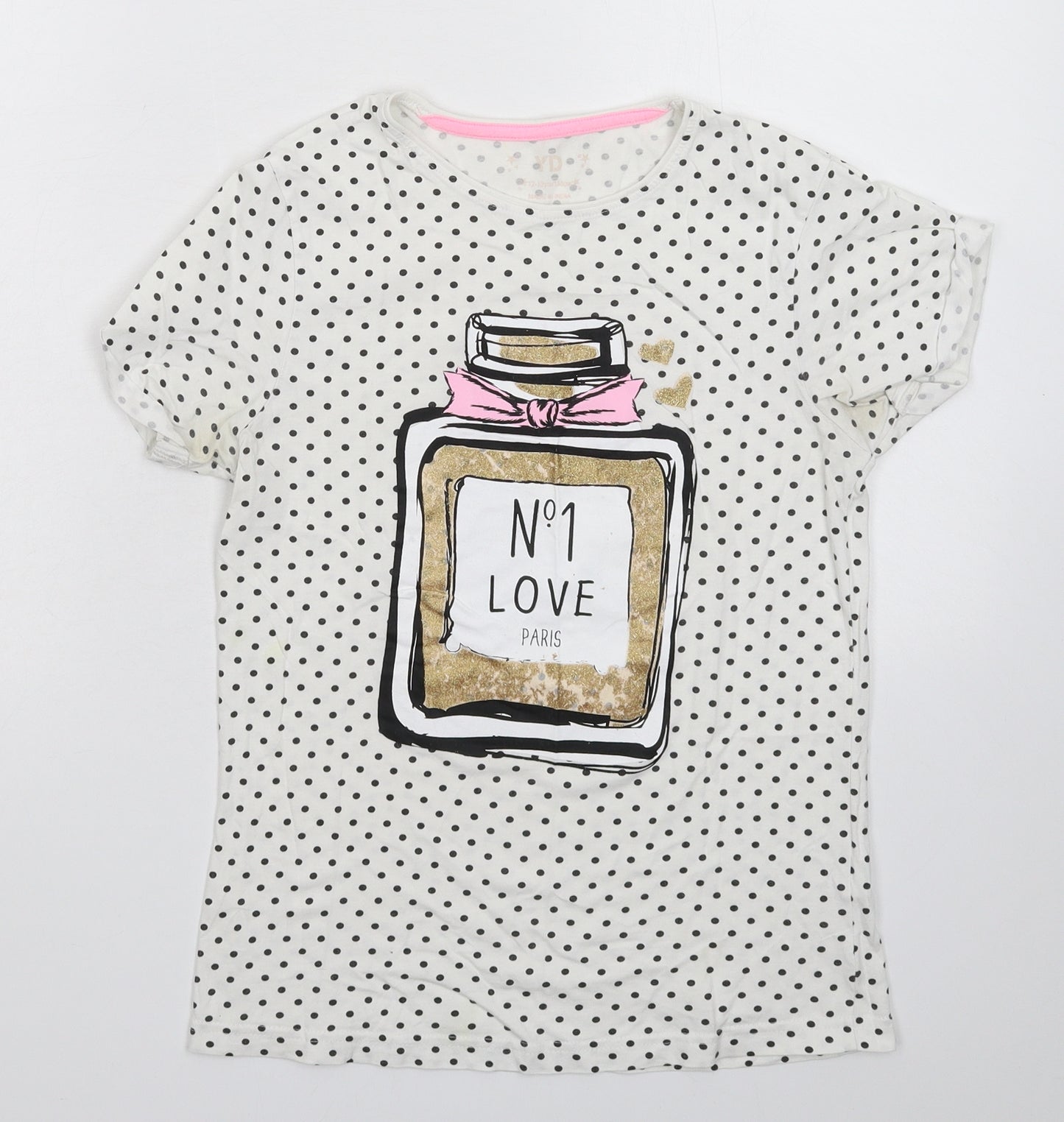 Young Dimension Girls White Spotted  Basic T-Shirt Size 12-13 Years