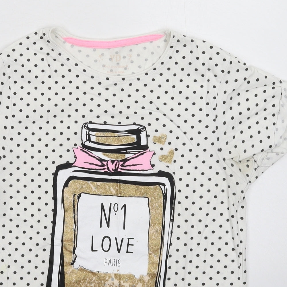 Young Dimension Girls White Spotted  Basic T-Shirt Size 12-13 Years