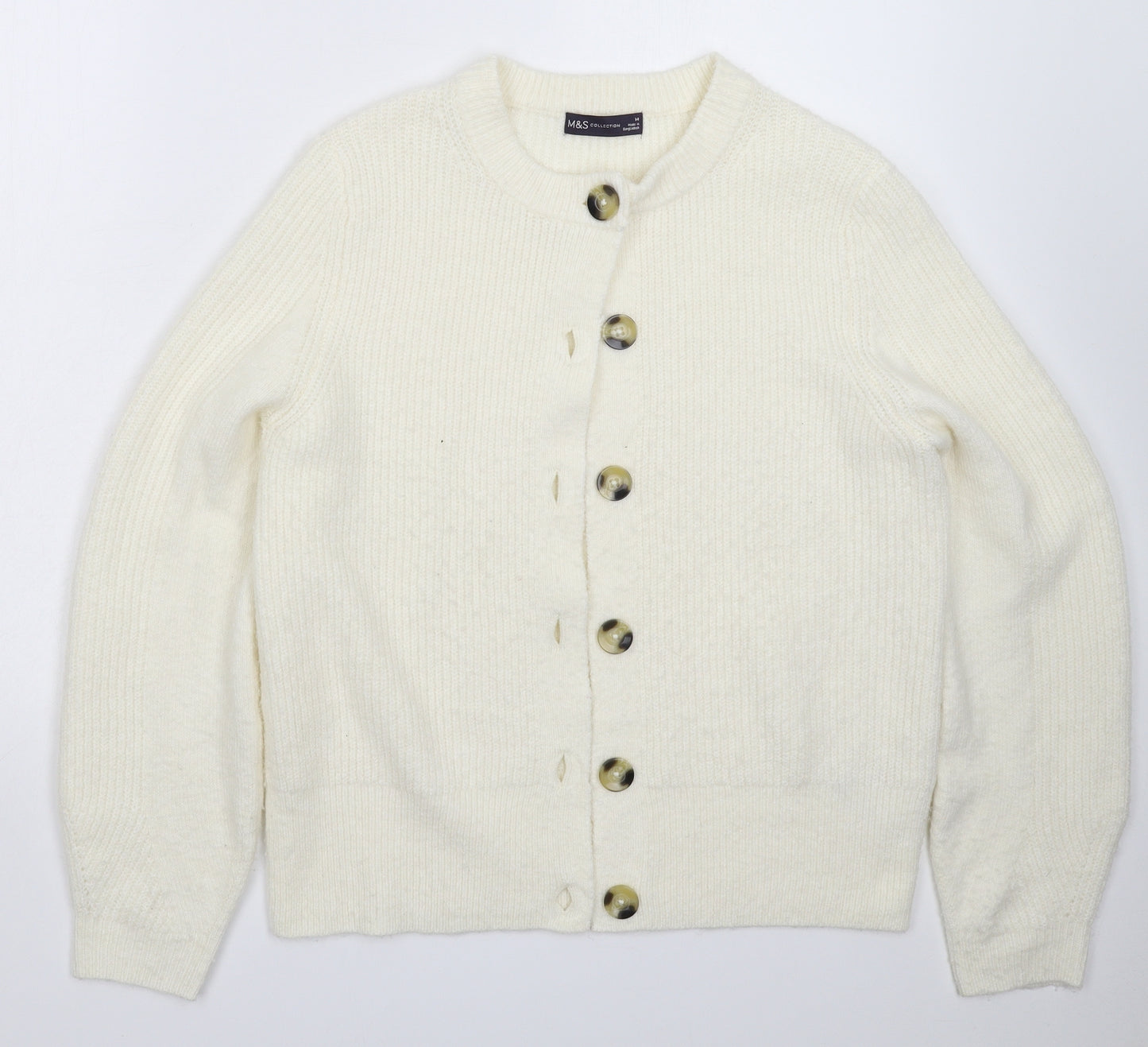 Marks and Spencer Womens White  Knit Cardigan Jumper Size 14