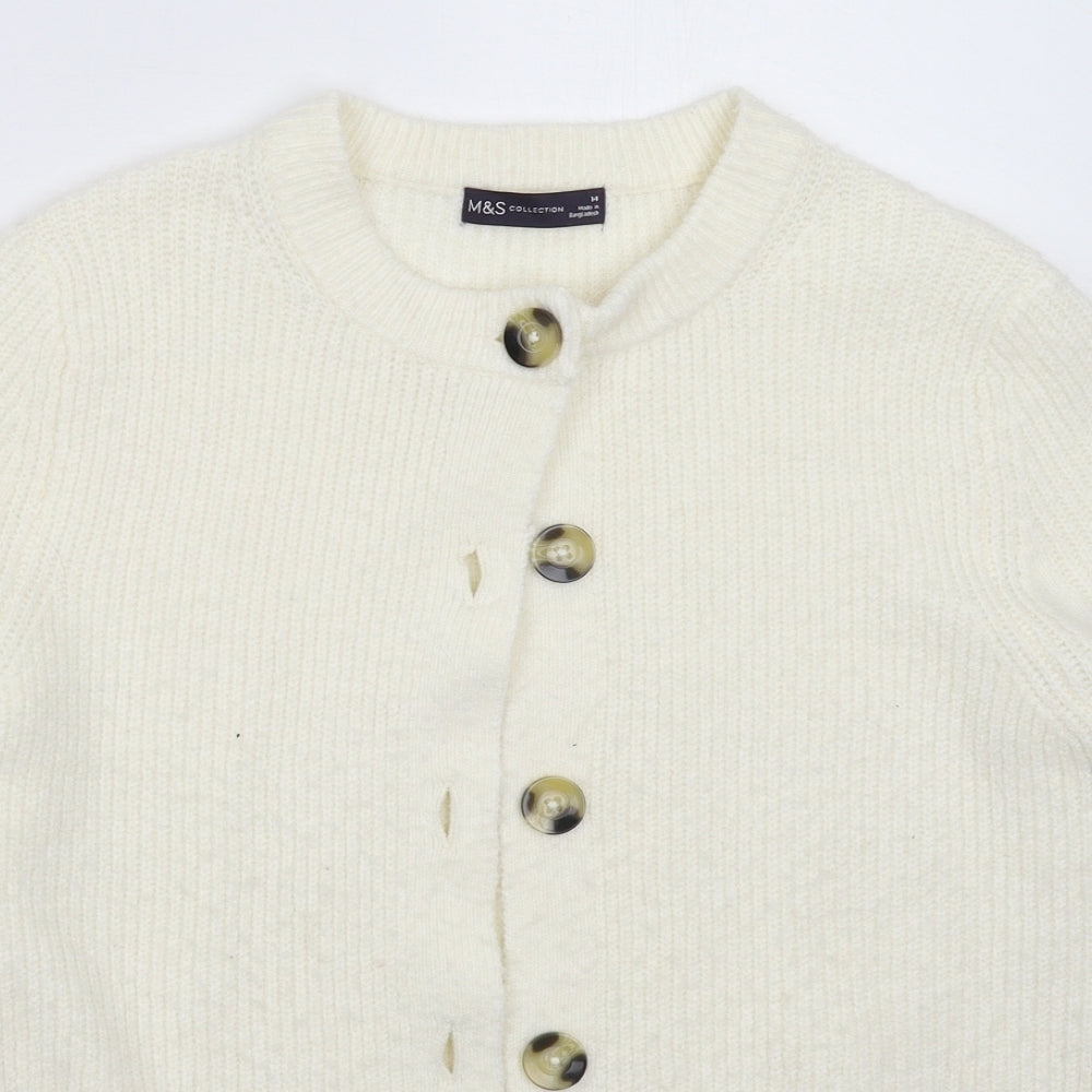 Marks and Spencer Womens White  Knit Cardigan Jumper Size 14