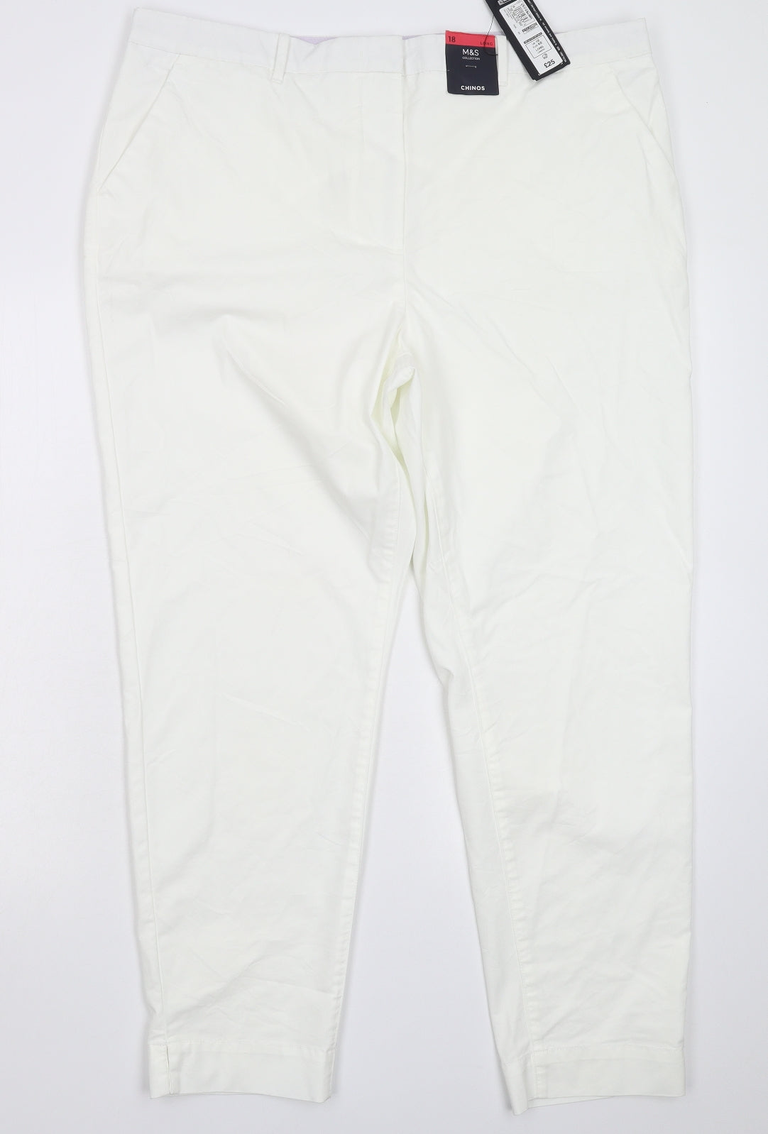 Marks and Spencer Womens White   Chino Trousers Size 18 L28 in