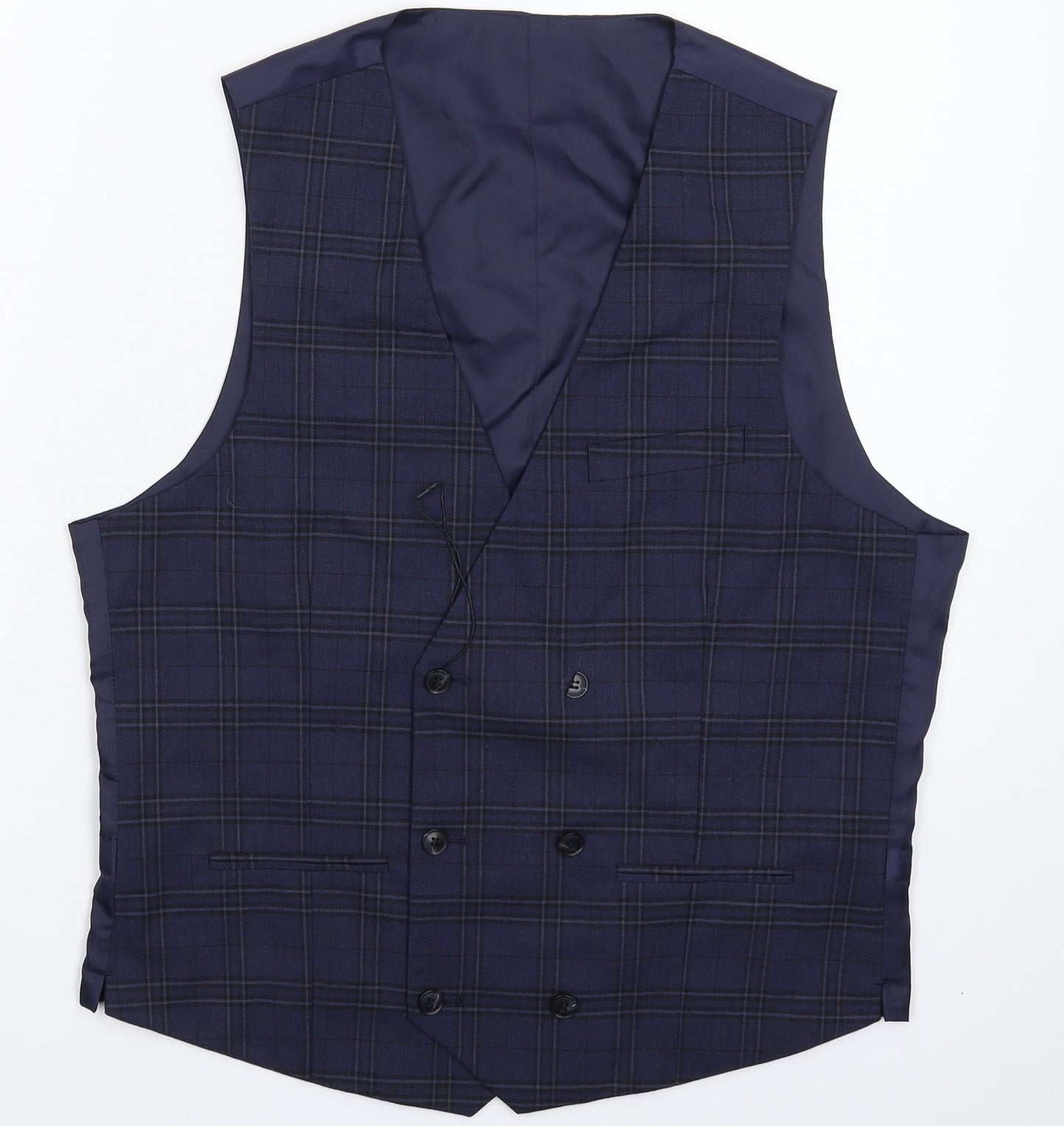 Marks and Spencer Mens Blue Check  Jacket Suit Waistcoat Size 40