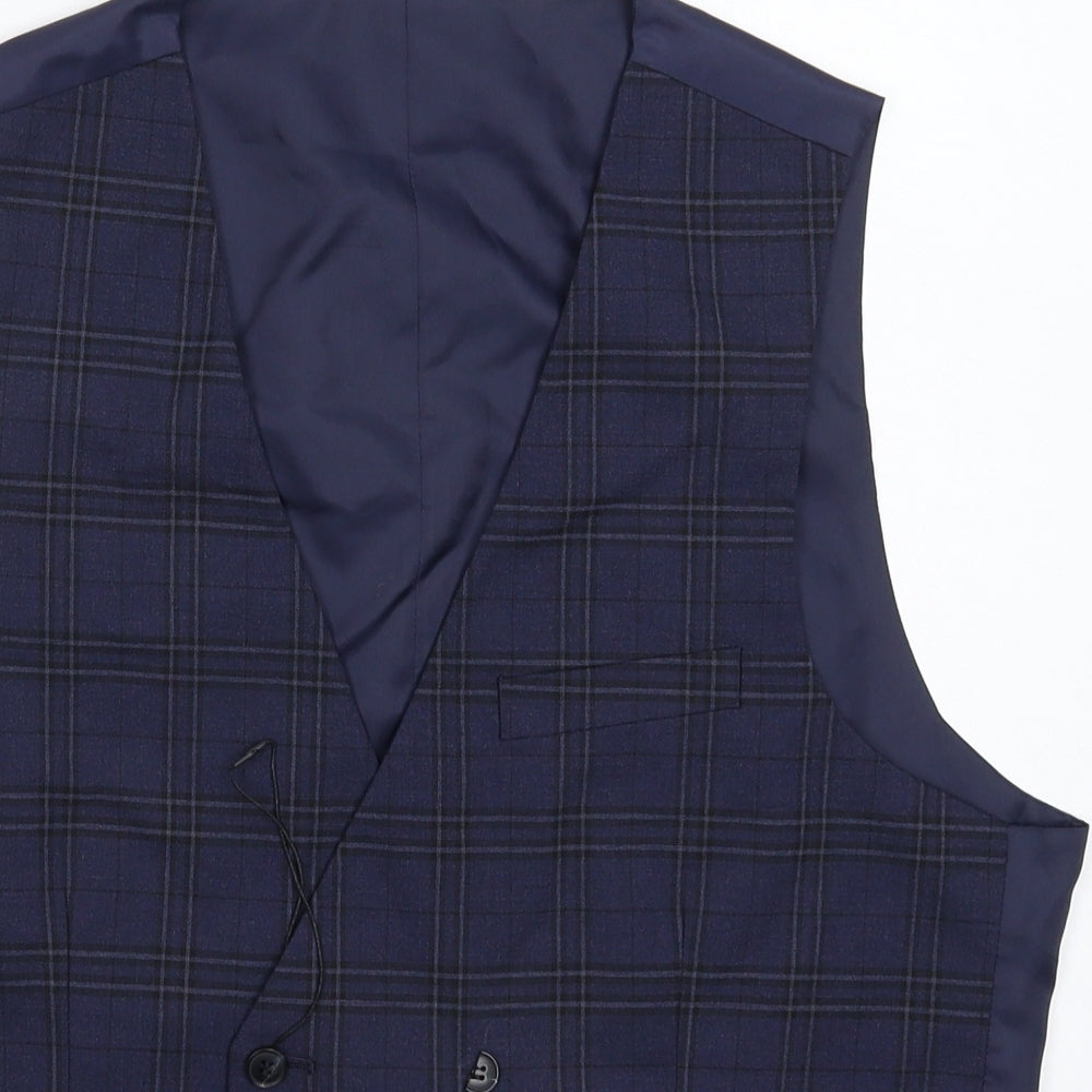 Marks and Spencer Mens Blue Check  Jacket Suit Waistcoat Size 40