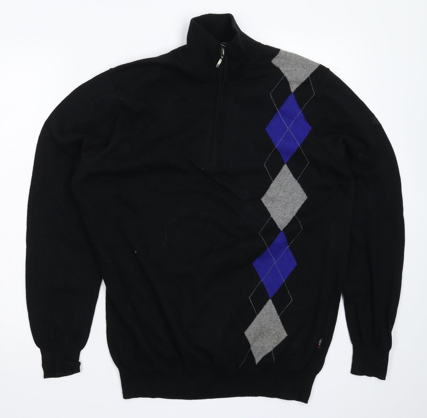 Maine Mens Black Geometric Knit Pullover Jumper Size M