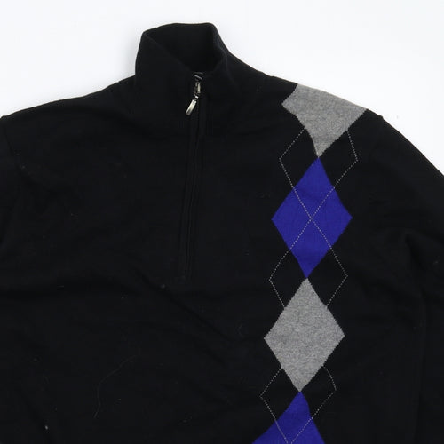 Maine Mens Black Geometric Knit Pullover Jumper Size M