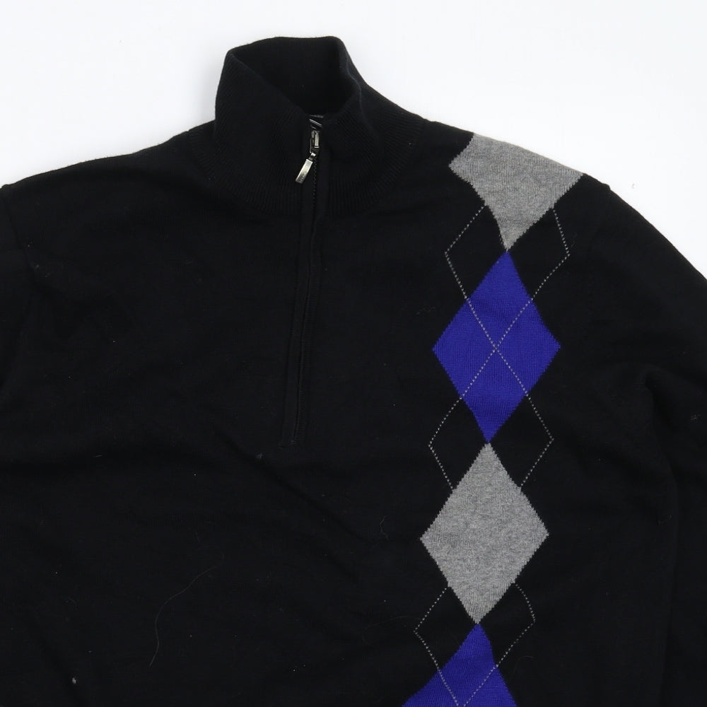 Maine Mens Black Geometric Knit Pullover Jumper Size M
