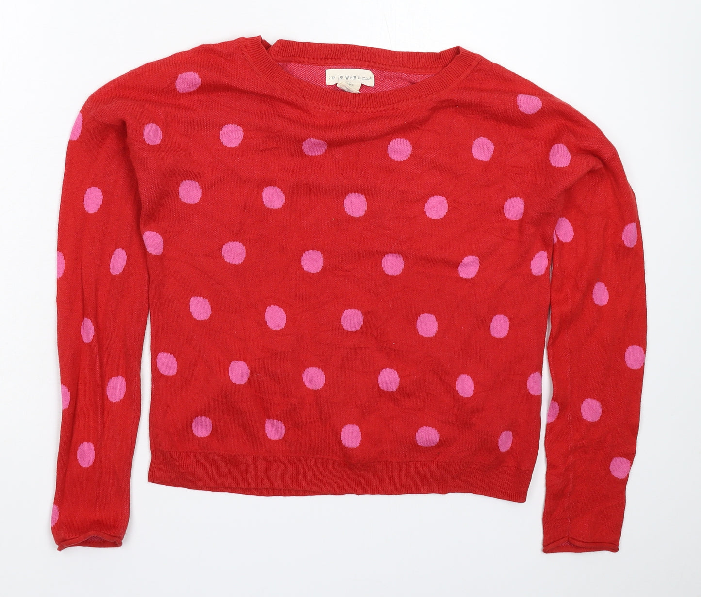 If It Were Me Womens Red Polka Dot Knit Pullover Jumper Size M
