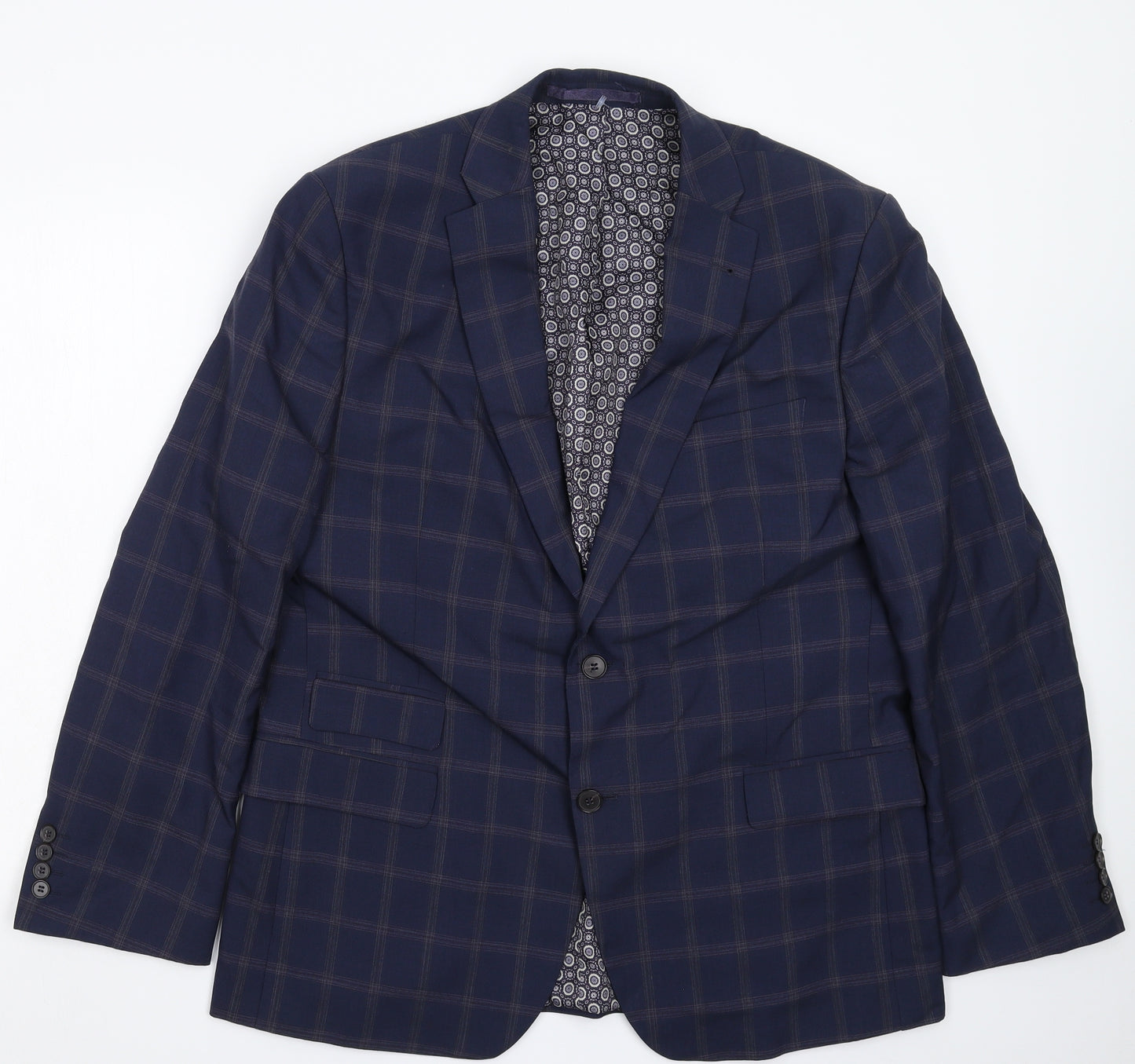 Racing Green Mens Blue Herringbone  Jacket Suit Jacket Size 44