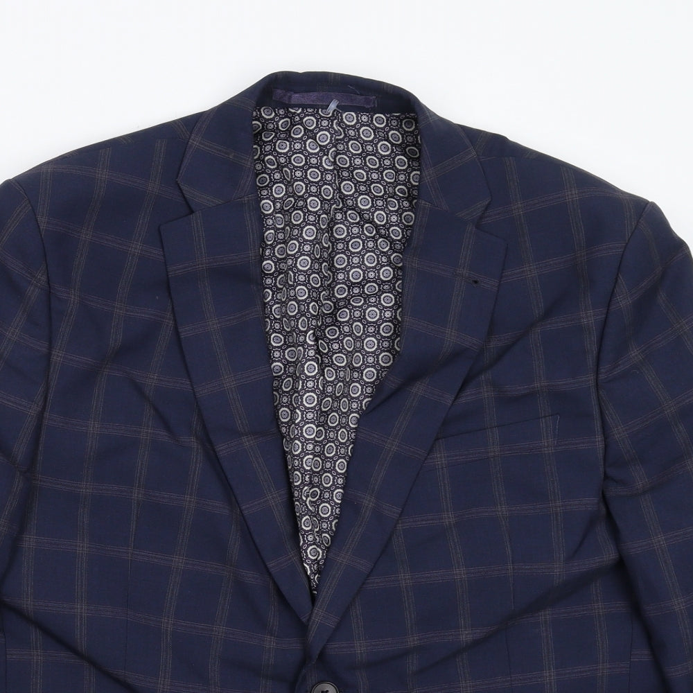 Racing Green Mens Blue Herringbone  Jacket Suit Jacket Size 44