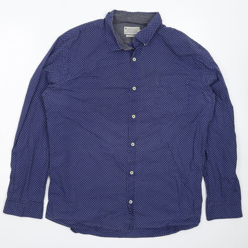TU Mens Blue Polka Dot   Button-Up Size XL