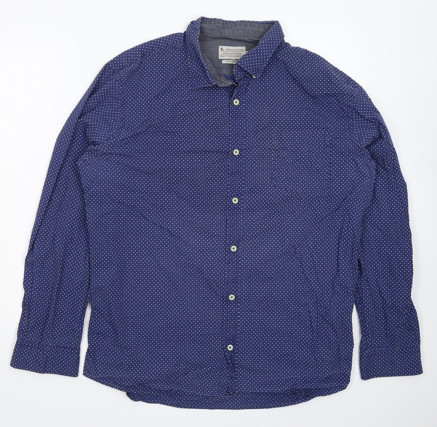 TU Mens Blue Polka Dot   Button-Up Size XL