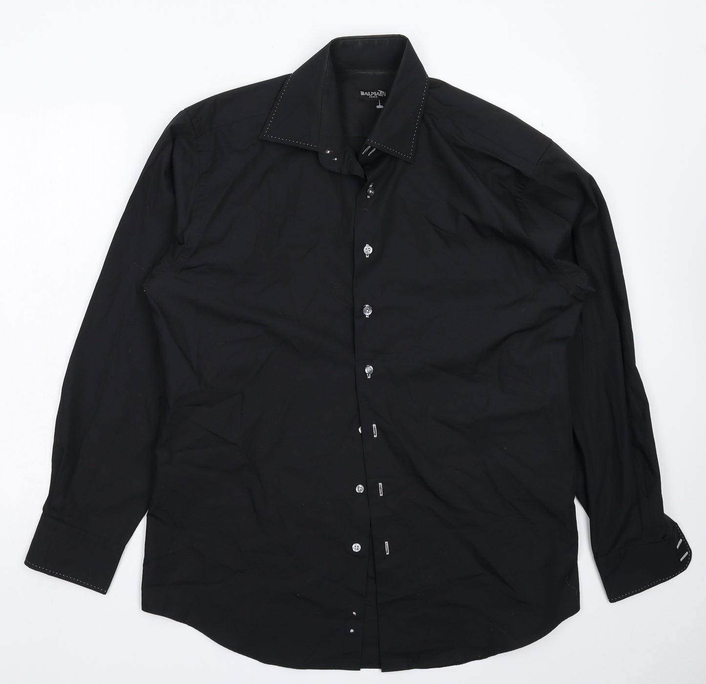 Balmain Mens Black    Dress Shirt Size 16