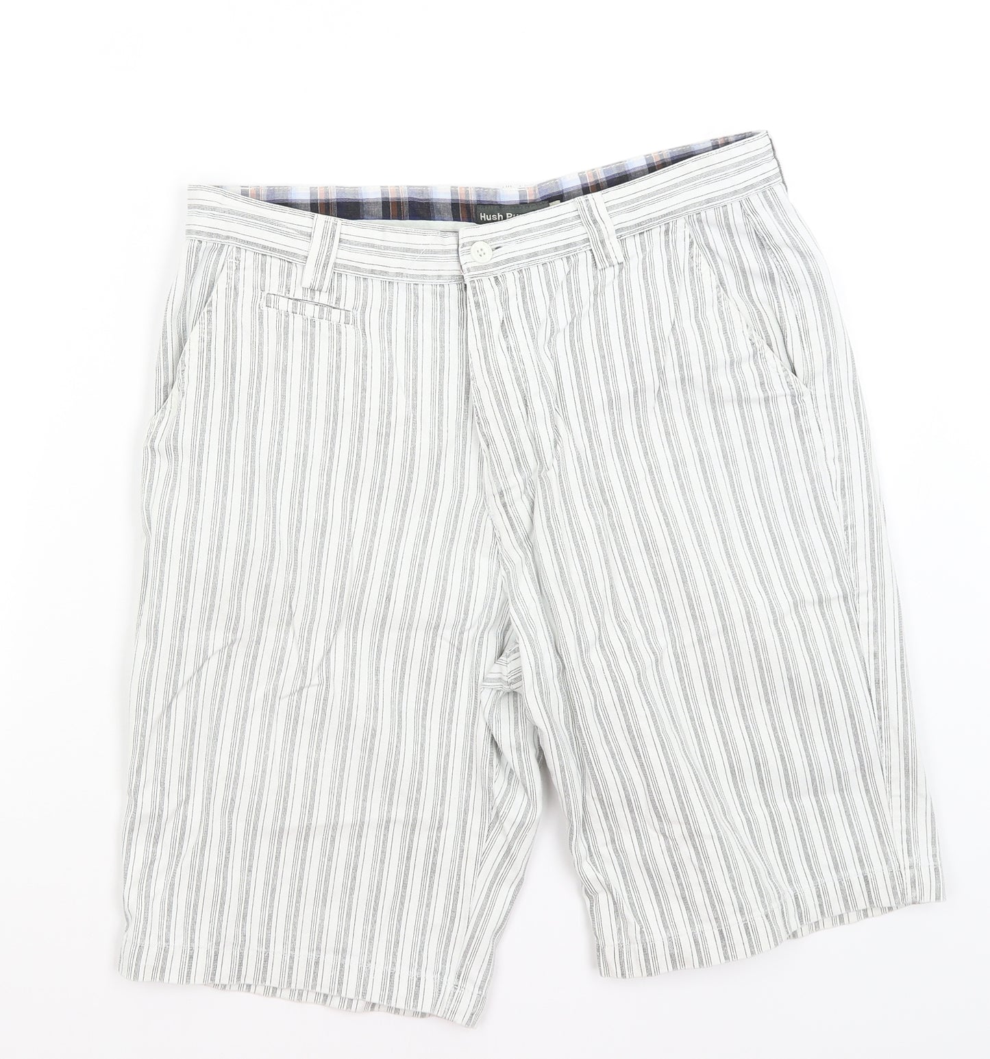 Hush Puppies Mens White Striped  Bermuda Shorts Size 34 in