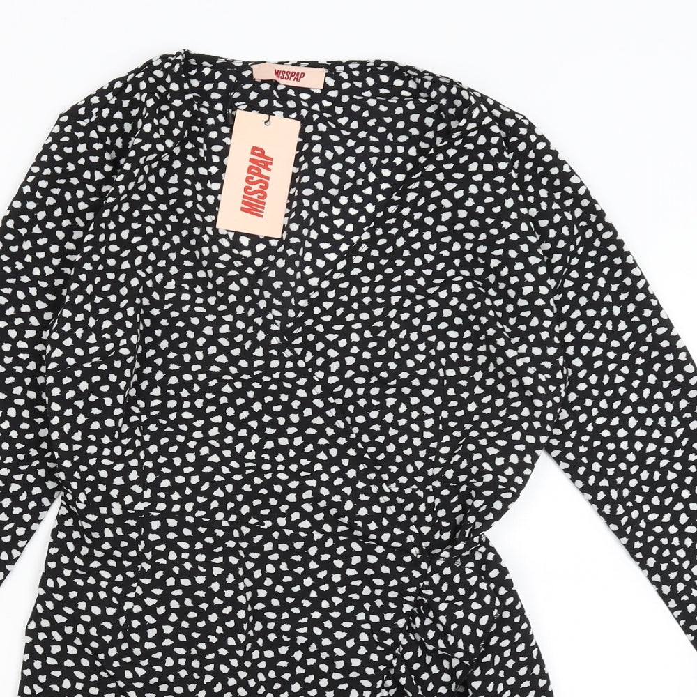 Misspap Womens Black Polka Dot  Wrap Dress  Size 8