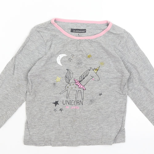 In Extenso Girls Grey   Basic T-Shirt Size 4 Years  - Unicorn