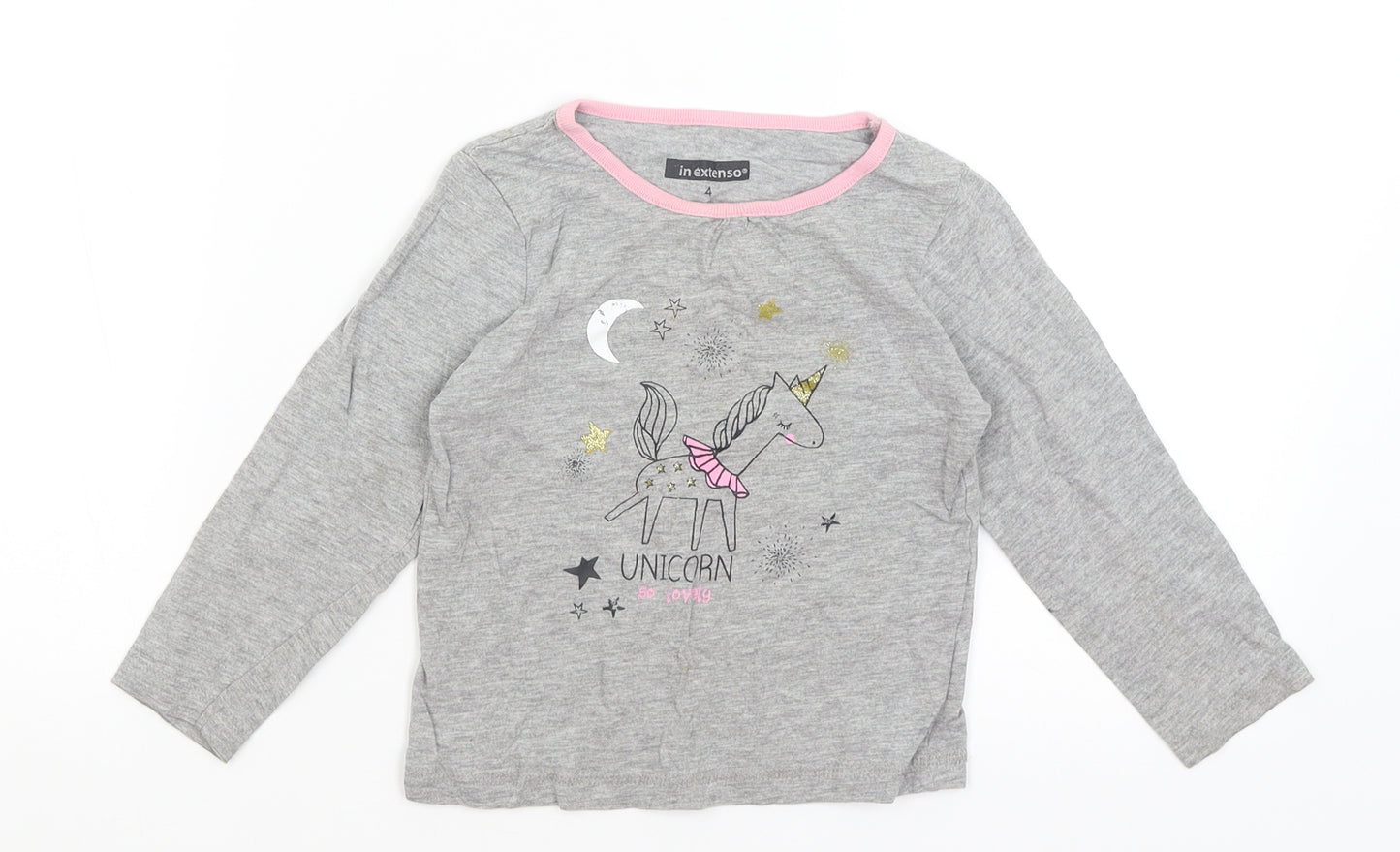 In Extenso Girls Grey   Basic T-Shirt Size 4 Years  - Unicorn