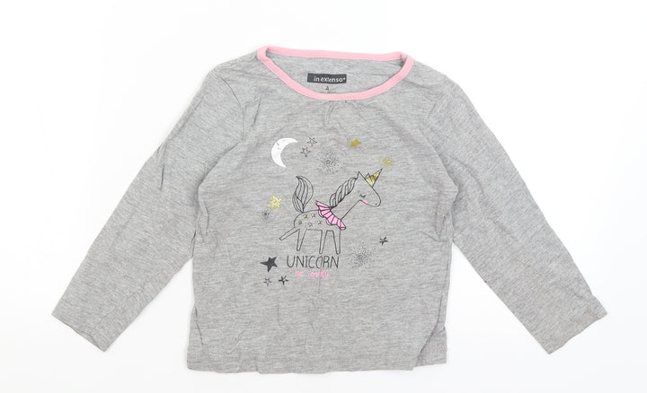 In Extenso Girls Grey   Basic T-Shirt Size 4 Years  - Unicorn
