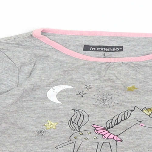In Extenso Girls Grey   Basic T-Shirt Size 4 Years  - Unicorn