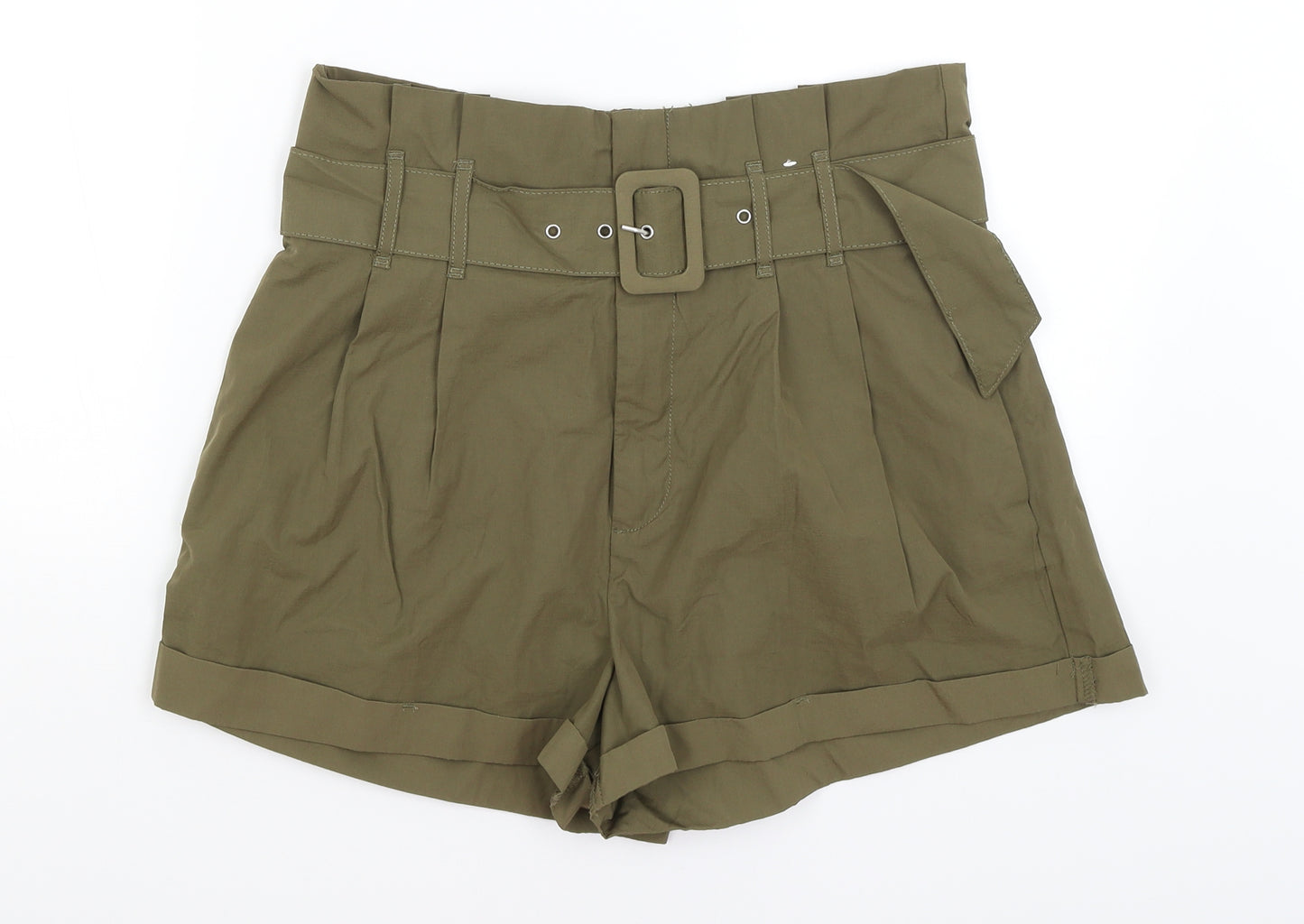 Primark Womens Green   Paperbag Shorts Size 14