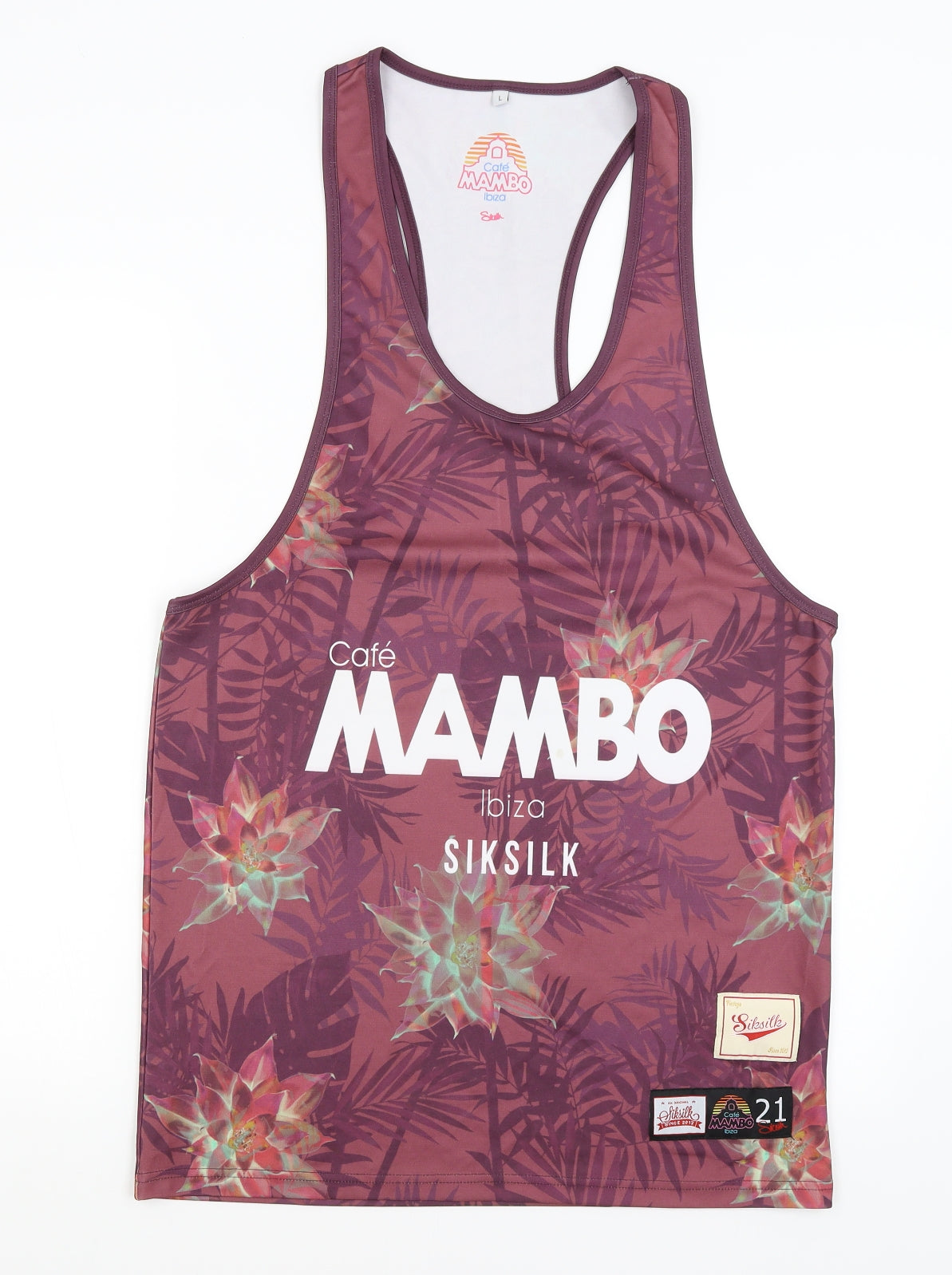 Sik Silk Mens Red Floral   T-Shirt Size L  - Cafe Mambo Ibiza