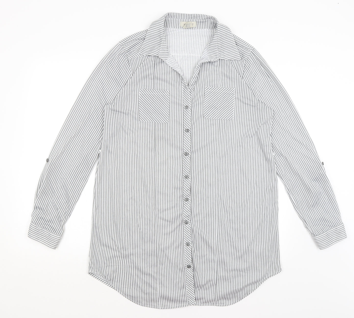 Passport Womens Grey Striped  Basic Button-Up Size XL