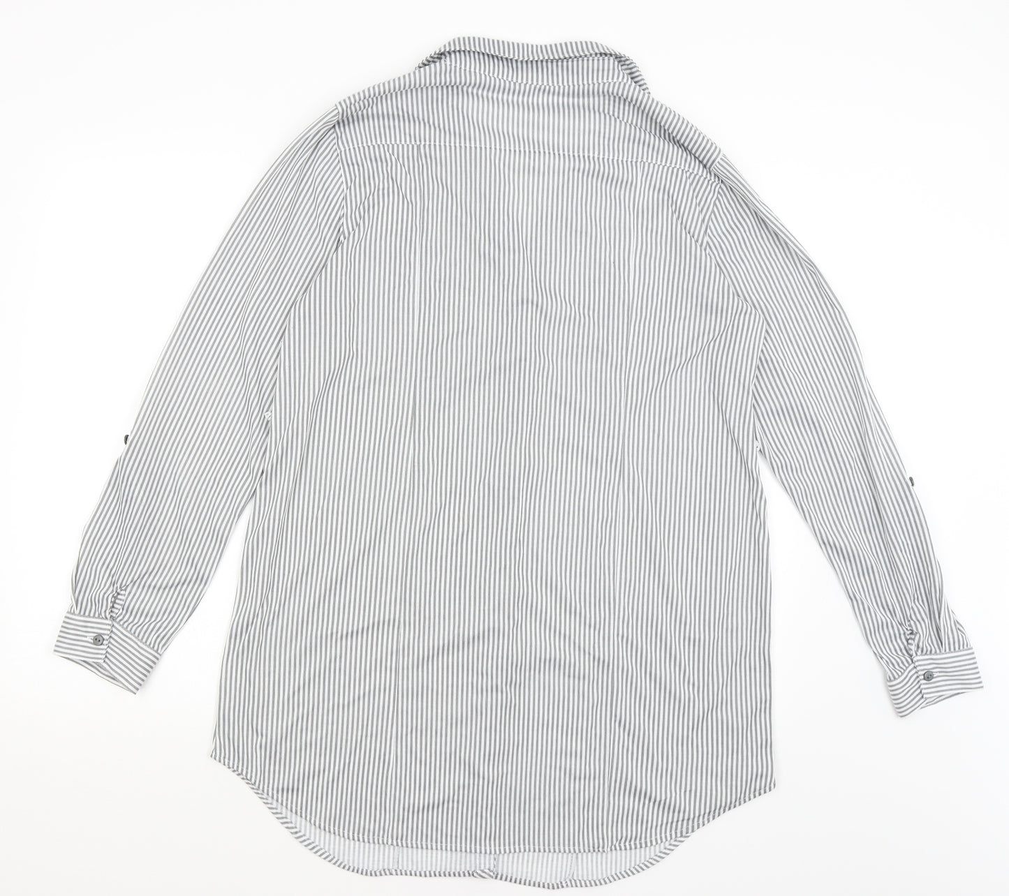 Passport Womens Grey Striped  Basic Button-Up Size XL