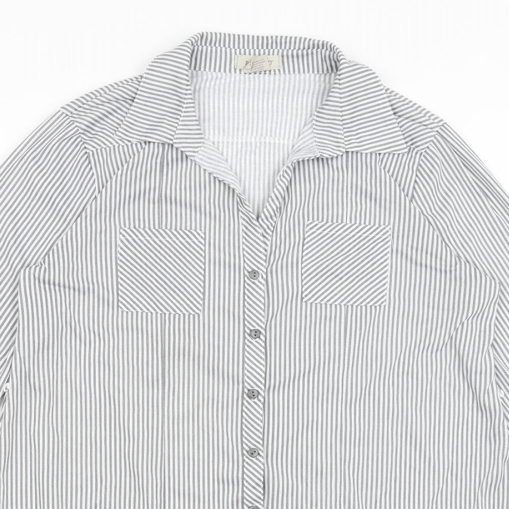 Passport Womens Grey Striped  Basic Button-Up Size XL